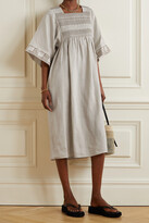 Thumbnail for your product : Tory Burch Embroidered Smocked Linen Midi Dress