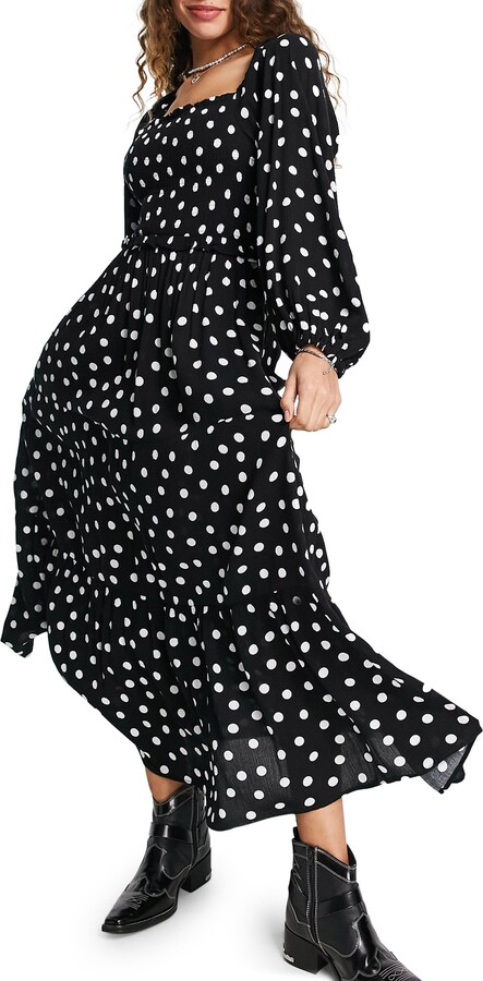 Topshop Spot Polka Dot Smocked Long Sleeve Maxi Dress - ShopStyle