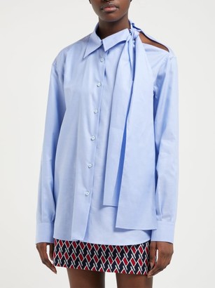 Prada Cut-out Cotton-poplin Shirt - Womens - Blue