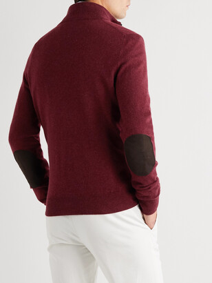 Isaia Suede-Trimmed Cashmere Half-Zip Sweater