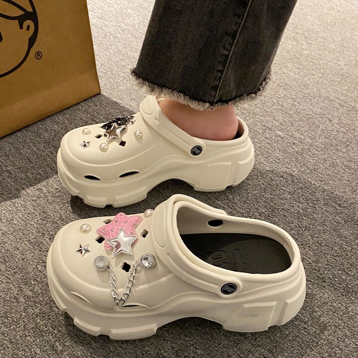 HININSEN Adult Garden Clogs Stylish and Lightweight Summer Beach Sandals Thick Soled Pentagonal Star EVA anti-slip Hole Breathable
