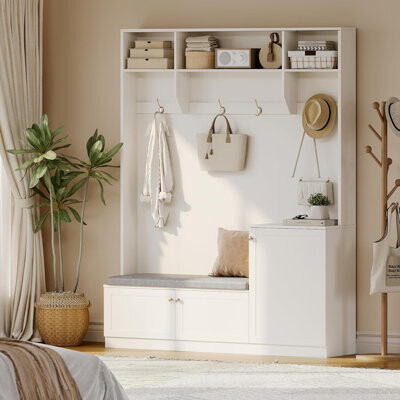 5-in-1 Hall Tree with Coat Rack, Entryway Bench, Storage Shelves & Hooks, 79" Freestanding Organizer for Entryway or Living Room