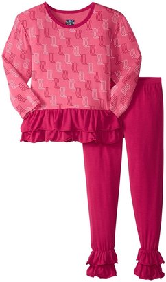 Kickee Pants Double Ruffle Outfit Set (Toddler) - Winter Rose - 2T