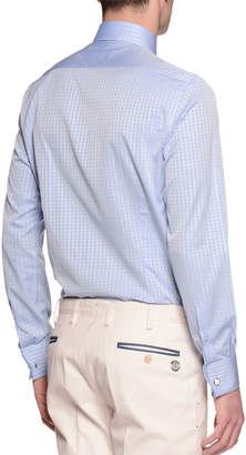 Stefano Ricci Check French-Cuff Sport Shirt, Light Blue