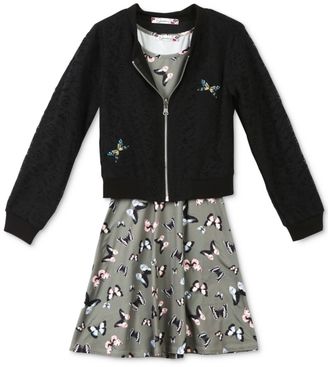 Speechless 2-Pc. Lace Bomber Jacket and Butterfly-Print Dress Set, Big Girls (7-16)