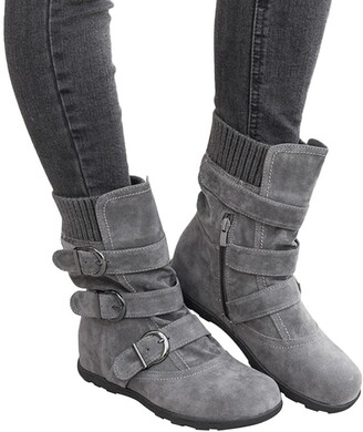 YANFJHV Ankle boots women's short shaft boots slip-on boots flat women's boots  ankle boots with side zip short boots suede boots women's non-slip winter  boots - ShopStyle