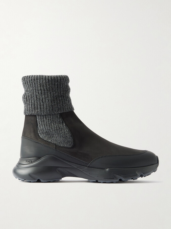 Tod's Stretch-knit, Leather And Rubber Sneakers - Gray