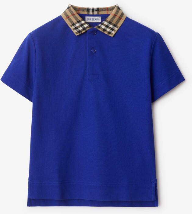 Burberry Childrens Check Collar Cotton Polo Shirt Size: 10Y