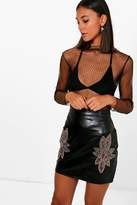 Thumbnail for your product : boohoo Embellished Side Leather Look Mini Skirt