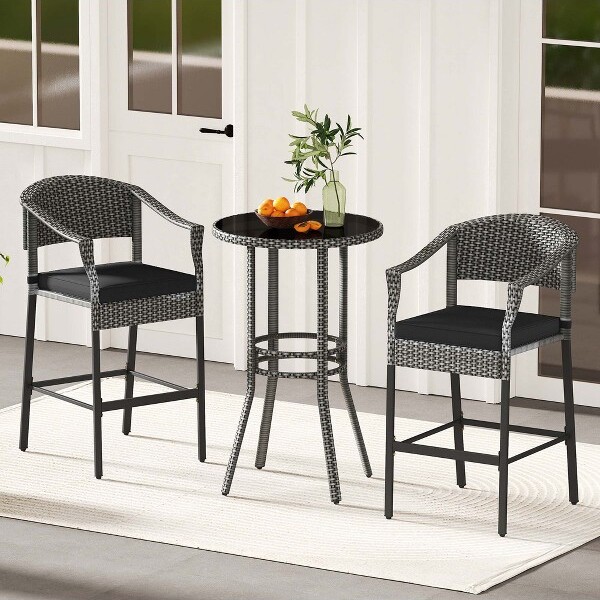 Costway Costway3-PiecePatioRattanBarSetWickerBarHeightArmchairs&RoundTable