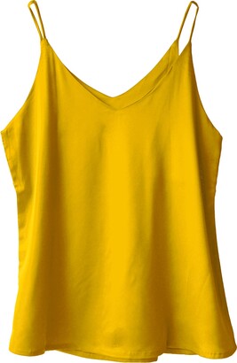 Wantschun Womens Silk Satin Camisole Cami Vest Top T-Shirt Blouse Tank Shirt V-Neck Spaghetti Strap S;Red