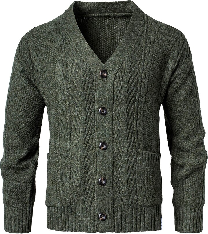 V Neck Cardigan Mens Chunky Knit Cardigan With Buttons KTWOLEN