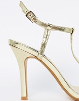 Thumbnail for your product : Dune Henrietta Gold Metallic Low Heeled Sandals