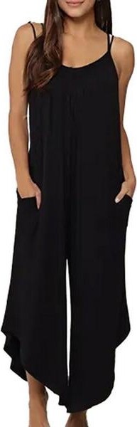 J Valdi Women's Jumper Flowy Brushed Jumpsuit Swim Cover Up Medium Black