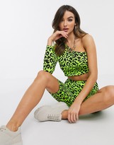 Thumbnail for your product : I SAW IT FIRST leopard print one shoulder crop top co-ord