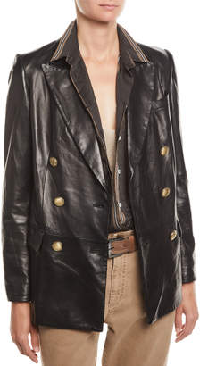 Brunello Cucinelli Double-Breasted Napa Leather Jacket