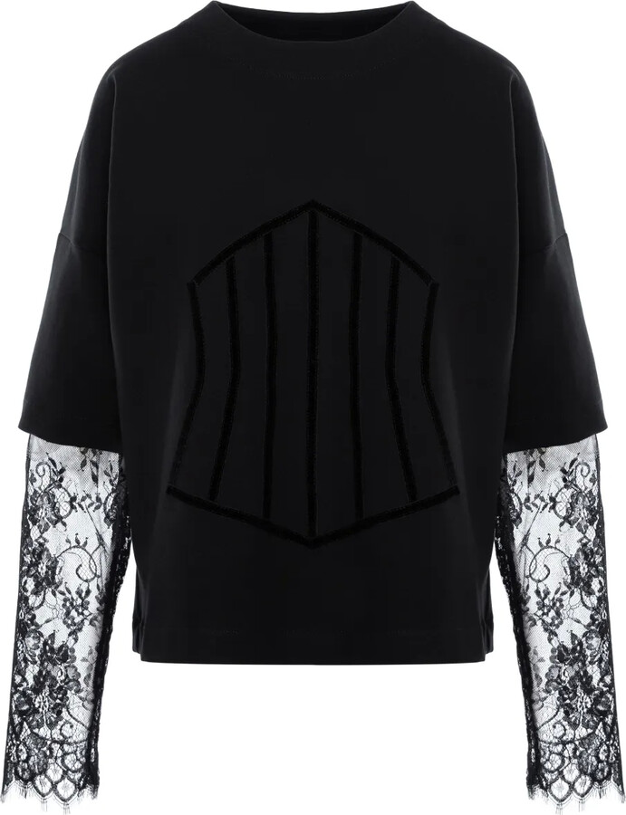 HAMZA Venice lace-sleeve panelled top