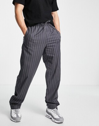 Stretch stylish pants in dark gray pinstripe Asos Men Clothing Pants Chinos 