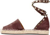 Thumbnail for your product : Valentino Maroon Grain Leather Studded Espadrille Flats