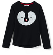 Lands' End Little Girls Sparkle Cozy Sweatshirt-Sequin Penguin