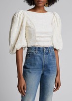 Thumbnail for your product : Johanna Ortiz Hazel Reflection Floral Jacquard Cotton Puff-Sleeve Crop Top