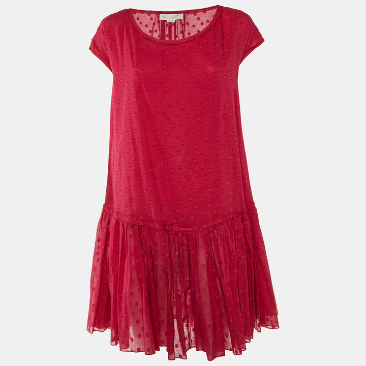 Stella McCartney Pink Patterned Cotton & Silk Ruffle Hem Dress M