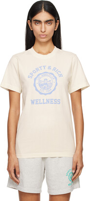 Sporty & Rich Womens Cream Steel Blue Lion Crest Brand-print