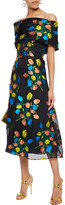 Thumbnail for your product : Lela Rose Off-the-shoulder Embroidered Crinkled Chiffon Midi Dress
