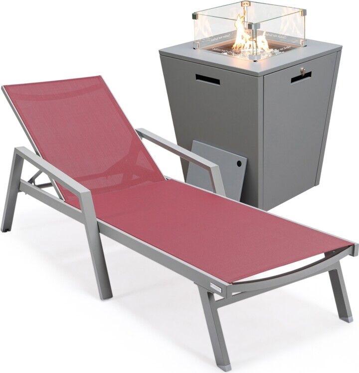 LeisureMod Grey Aluminum Outdoor Patio Chaise Lounge Chair With Arms - Burgundy red
