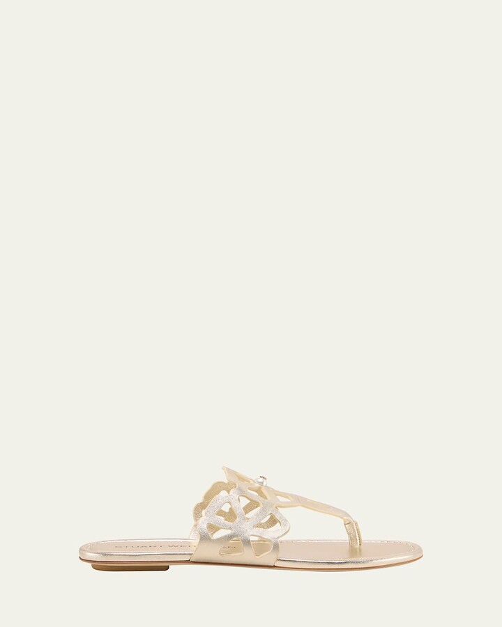 Stuart Weitzman Jasmine Metallic Cutout Thong Sandals