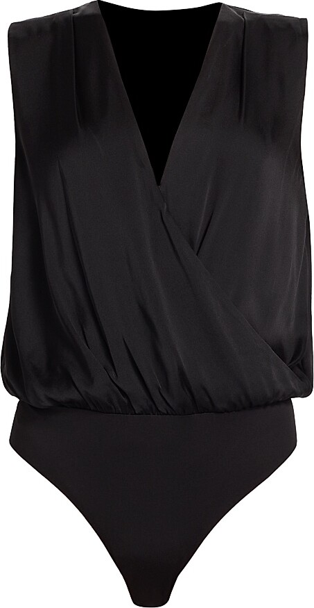 Favorite Daughter Women's Date Sleeveless Satin Bodysuit - Black - Size Large