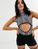 Thumbnail for your product : Without You cutout high neck bodysuit in silver
