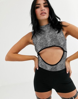 Without You cutout high neck bodysuit in silver