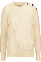 Nina Ricci Fringed-Trimmed Paneled Bouclé And Cable-Knit Wool Sweater