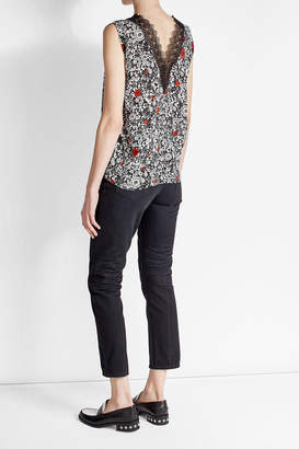 Zadig & Voltaire Printed Silk Tank with Lace Trim