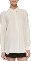 Thumbnail for your product : Vince Long-Sleeve Half-Placket Silk Blouse, Pale Salmon