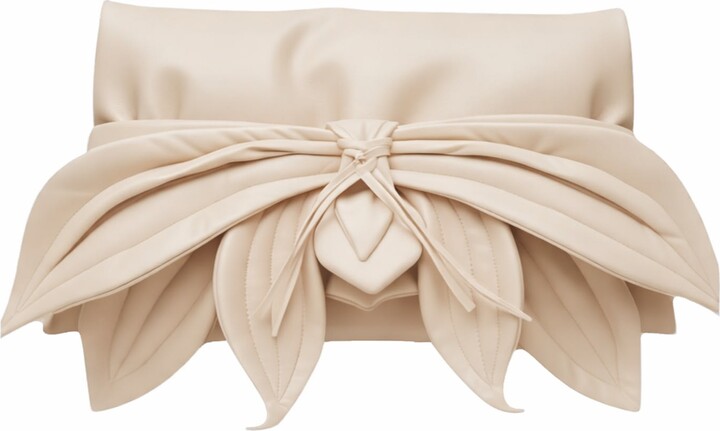 Julia Allert Neutrals Petal Faux Leather Evening Clutch Bag - Ecru