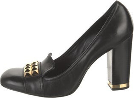 Tory Burch Leather Pumps Black Square-Toes with Studded Accents Designer