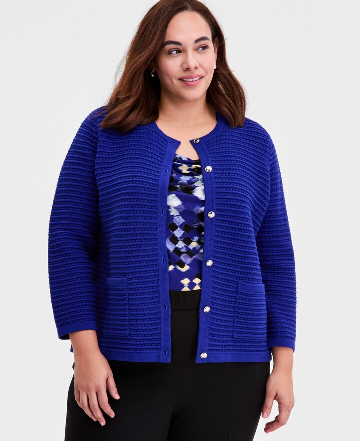 Kasper Plus Size Textured-Stitch Cardigan