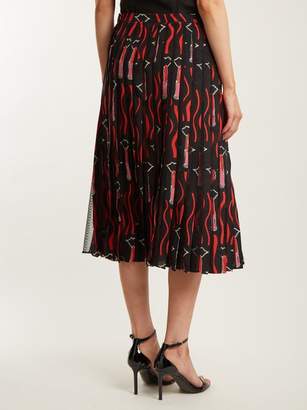 Valentino Lipstick Print Silk Crepe Midi Skirt - Womens - Black Print
