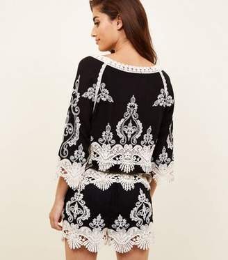 New Look Black Crochet 3/4 Sleeve Top