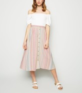 Thumbnail for your product : New Look Stripe Linen Blend Button Up Midi Skirt