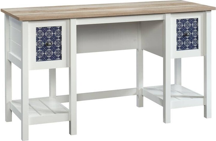 54 in. Rectangular Soft White 2 Drawer Writing Desk with Built-In Storage