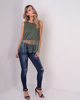 Thumbnail for your product : Missy Empire Freya Khaki Suede Tassel Crop Top