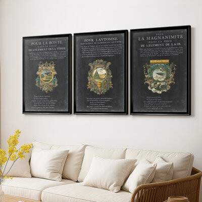 Canora Grey Vintage Bookplate I -Custom Framed Wrapped Gallery Canvas - 3 Pieces