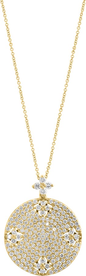 Effy Diamond Flower Pave Disc 18" Pendant Necklace (1-1/3 ct. t.w.) in 14k Gold