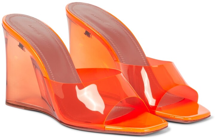 orange wedge heels