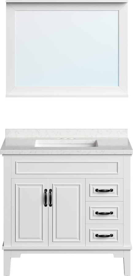 Hanover Lanesboro 36'' Vanity Cabinet with Sink Combo for Bathroom, Powder Room | Pre-Assembled Cabinet| Accent Mirror | Artificial Stone Countertop, White Cabinet | HANVN0105-36-0WH