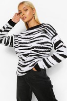 Thumbnail for your product : boohoo Zebra Jacquard Crew Neck Jumper
