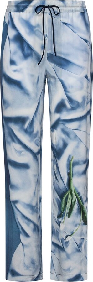 Victoria Beckham Flower Printed Satin Pyjama Trousers